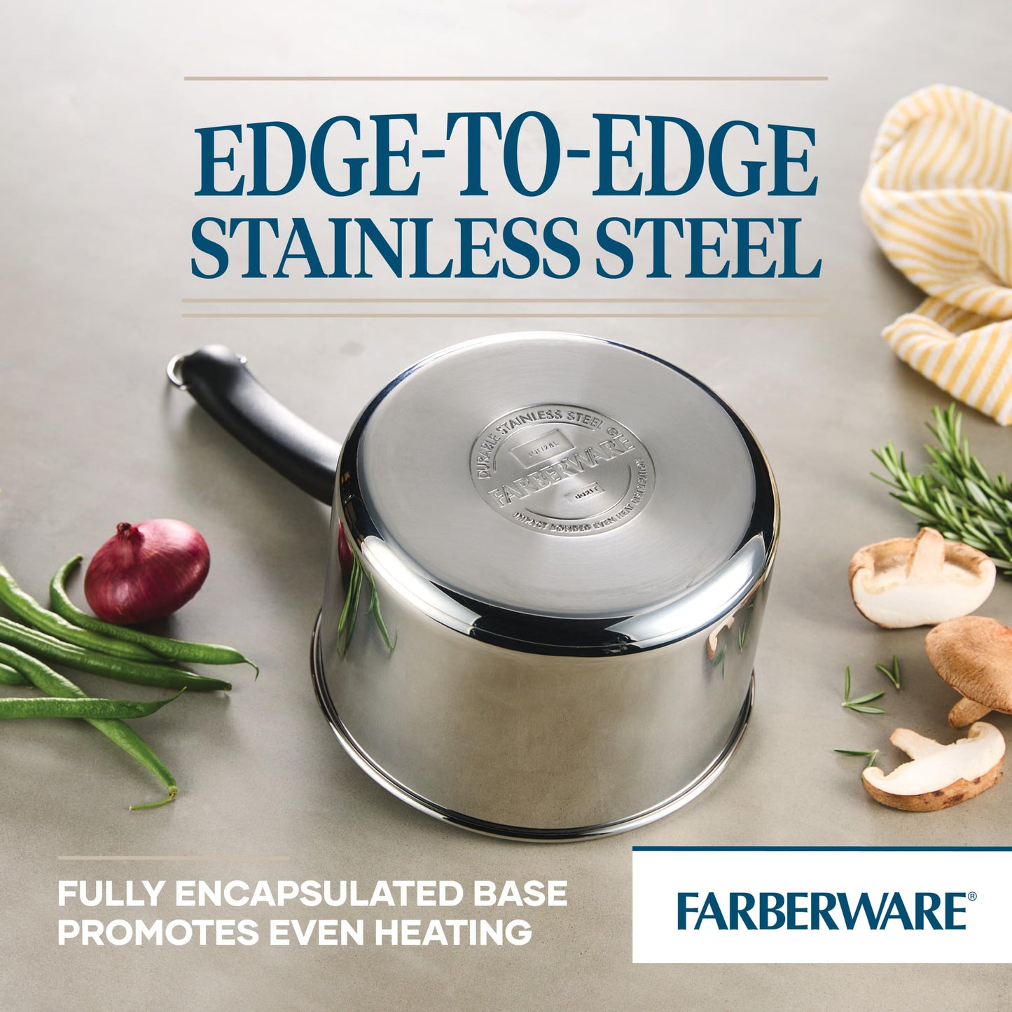 Farberware Brilliance Stainless Steel Saucepan/Saucepot with Glass Lid, 3 Quart, Dishwasher Safe and Induction Ready, Compatible with All Cooktops, Stainless Steel