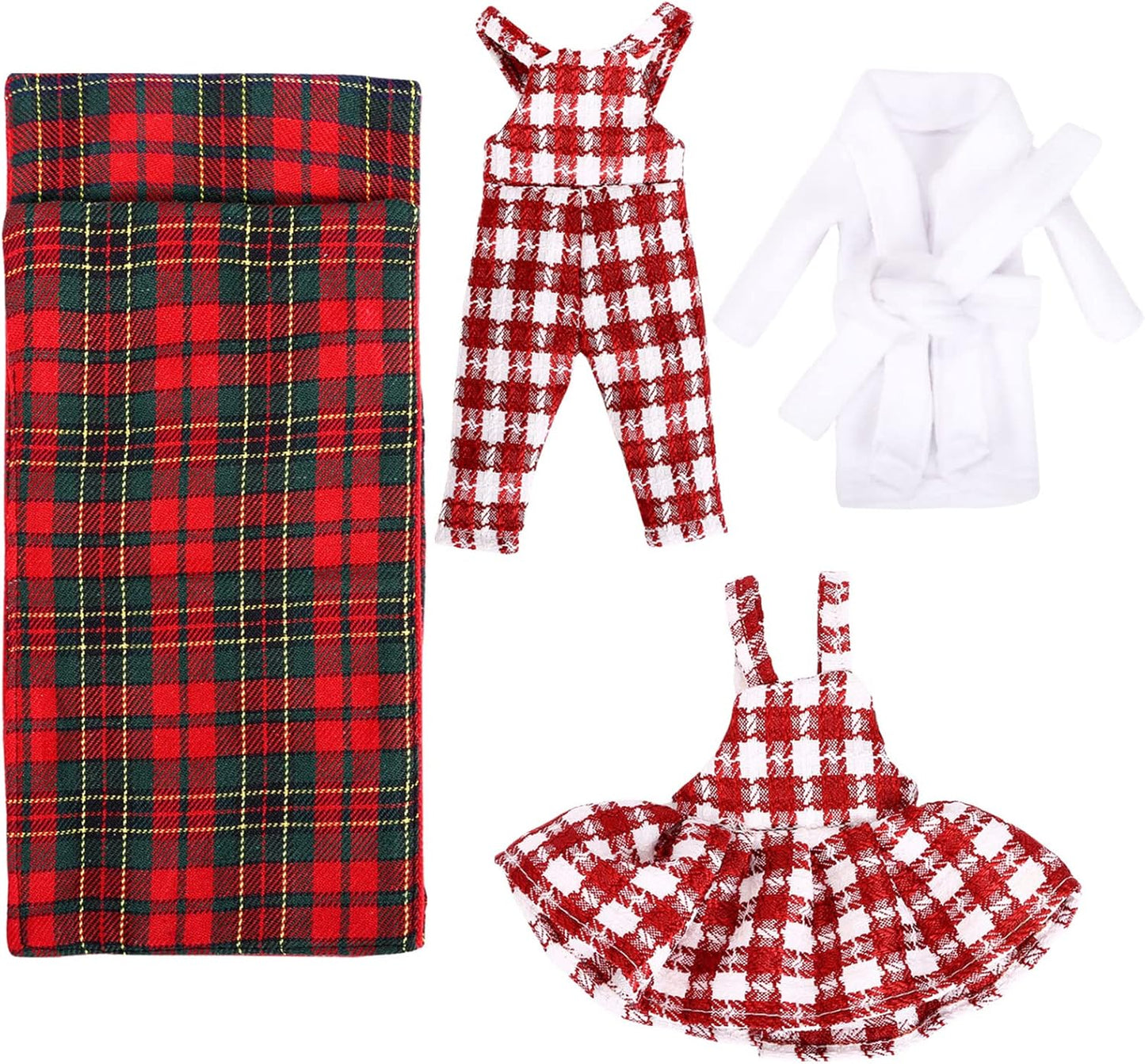 LEMESO Christmas Elf Doll Clothes Set - 4pcs Outfit with Sleeping Bag, Bathrobe & Accessories