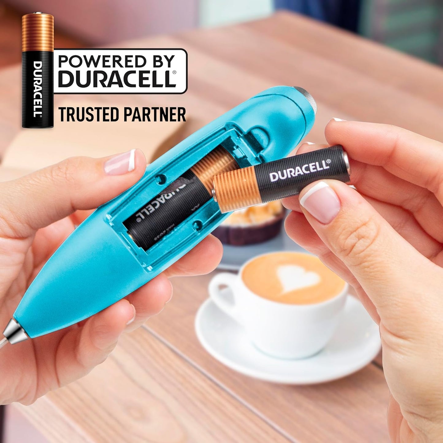 Zulay Kitchen Milk Frother Wand - Ultra-Fast Handheld Drink Mixer with 4 AA Batteries - Blue Teal