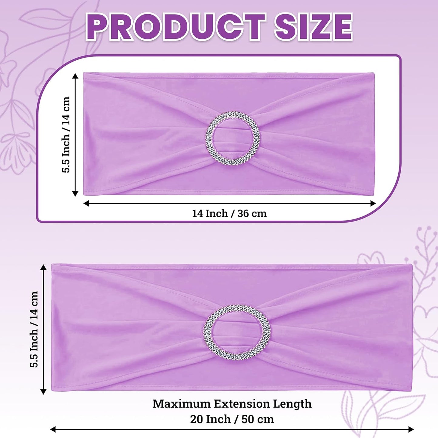 MDS Premium Stretch Chair Sashes - Pack of 100 Elastic Covers with Buckle Slider | Light Purple