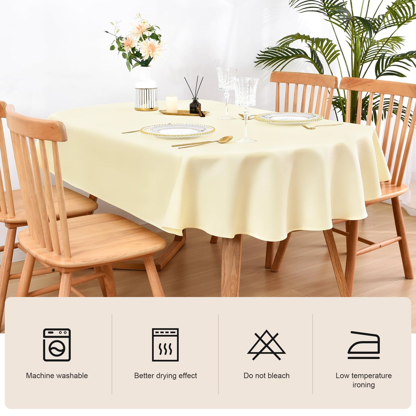 Wolkemer Oval Tablecloth 60 x 102 Inch Washable Fabric Table Cloth Solid Ivory Table Cover for Dining Wedding Party Banquet Tabletop Decoration