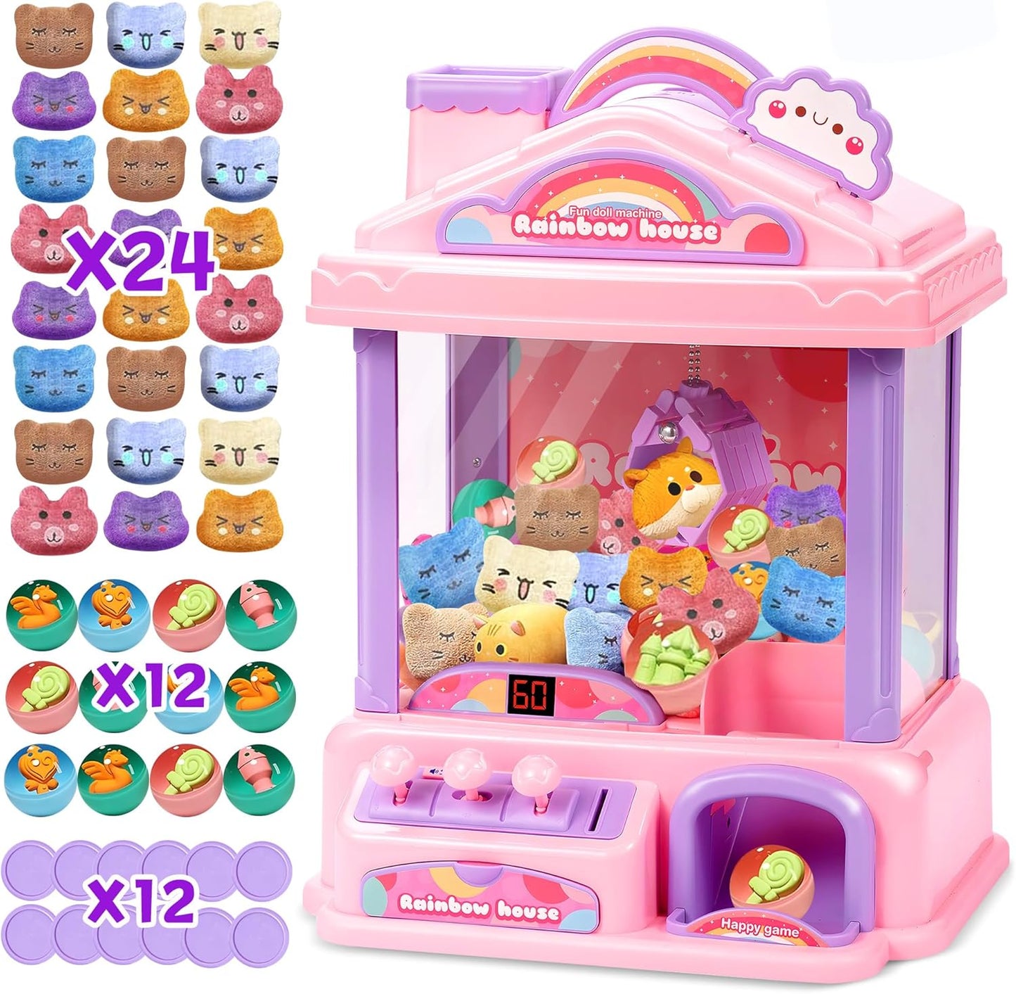 Skiennix Mini Claw Machine - Electric Arcade Game Toy with LED Lights & Adjustable Sound | Pink, Perfect for Kids Ages 4-13