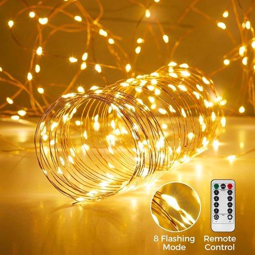 Ariceleo USB Powered Fairy Lights - 100 LED Twinkle String Lights with Remote & Timer | 65.6 ft Silver Wire, Waterproof, Warm White