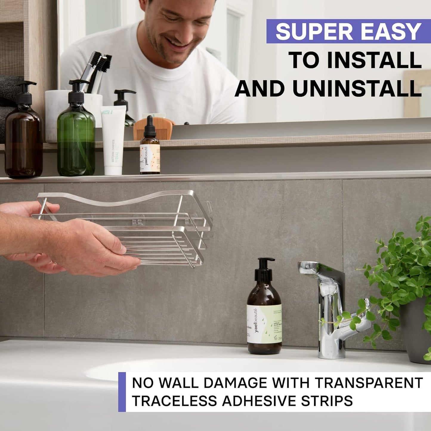 KINCMAX Premium Shower Caddy - Self-Adhesive Wall Organizer | Rustproof Stainless Steel, 2-Pack, Silver