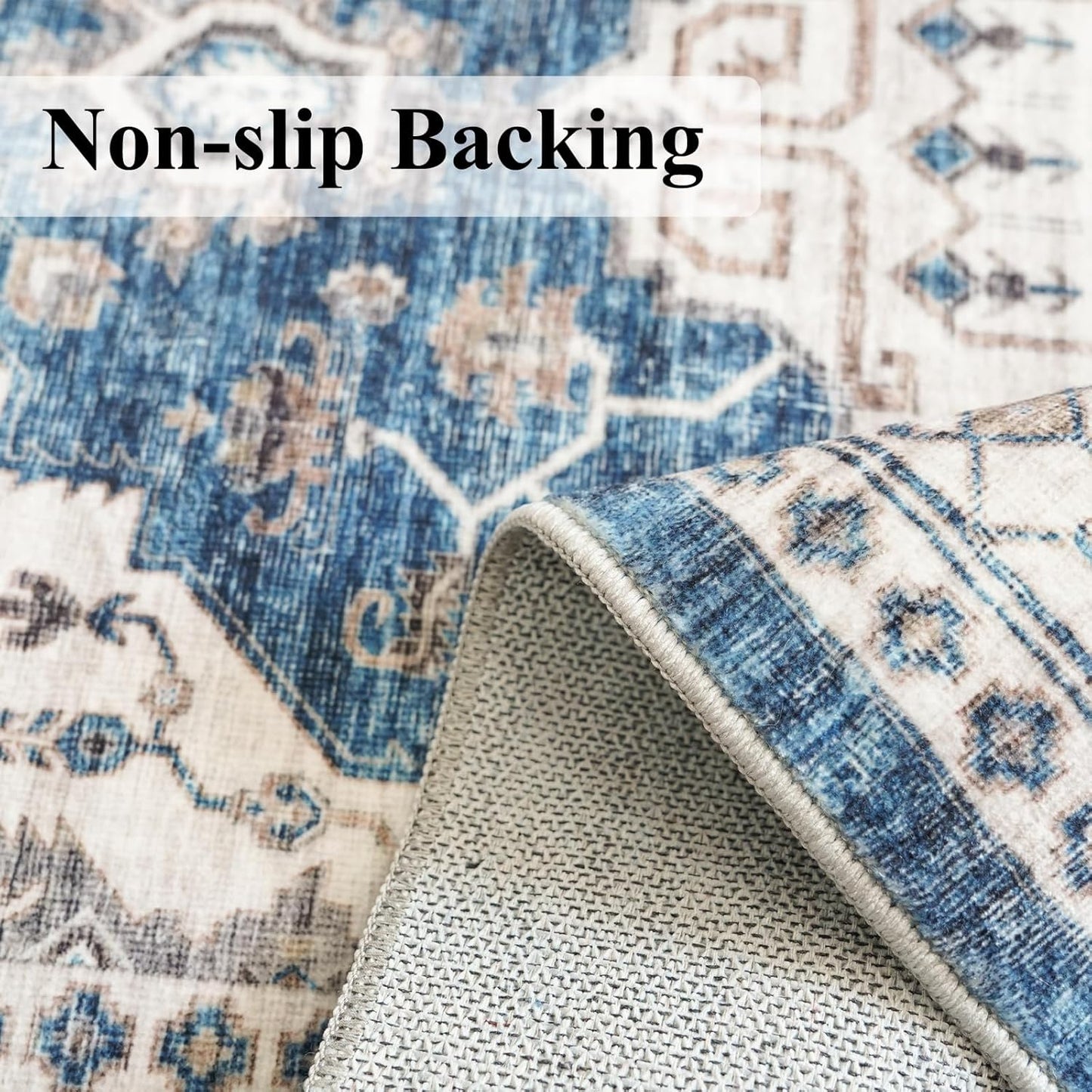 Skiennix Vintage Area Rug - Washable Soft Indoor Entryway Mat with Non-Slip Backing | 2x3, Blue