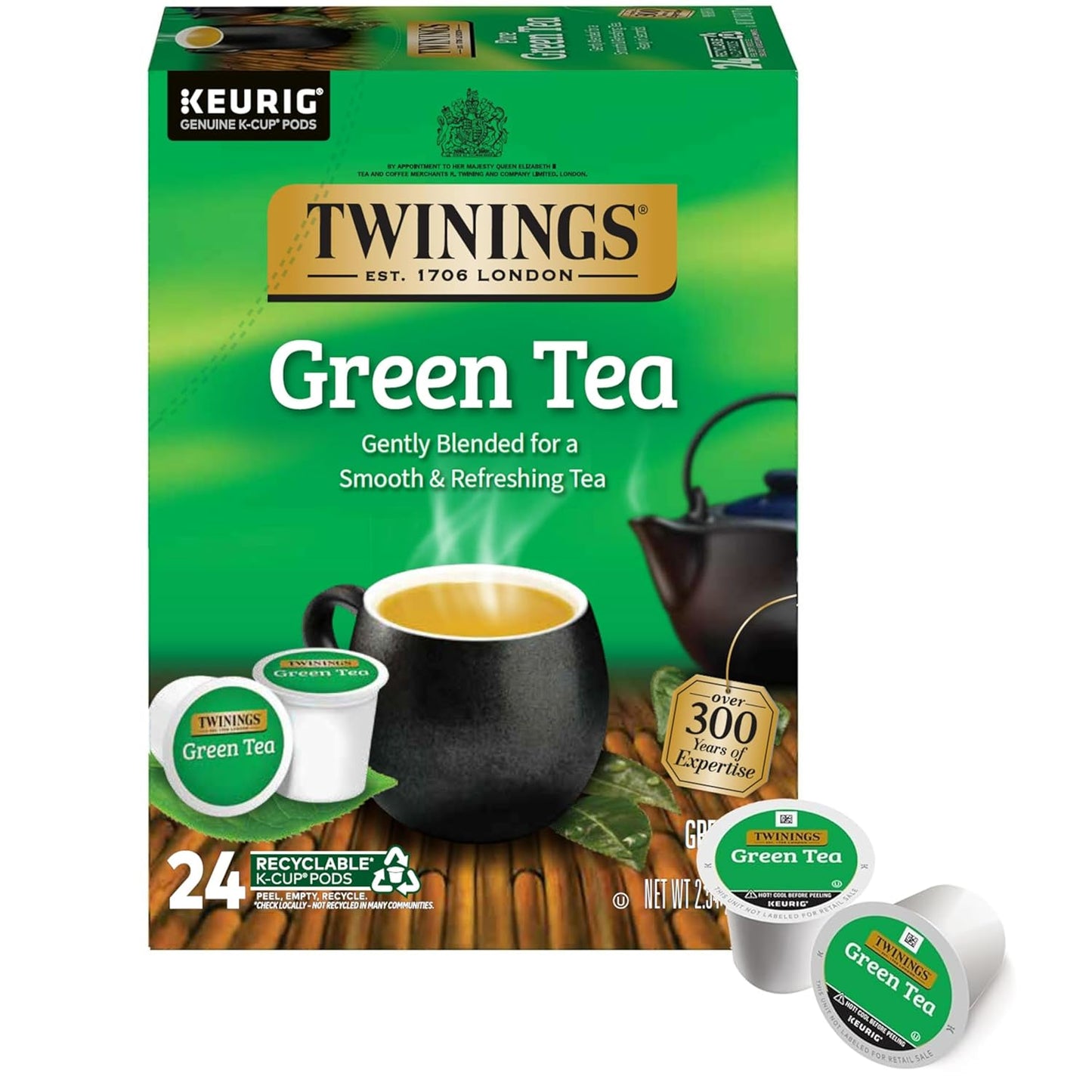 Twinings Green Tea K-Cup Pods - Smooth Flavor & Enticing Aroma, 24 Count for Keurig