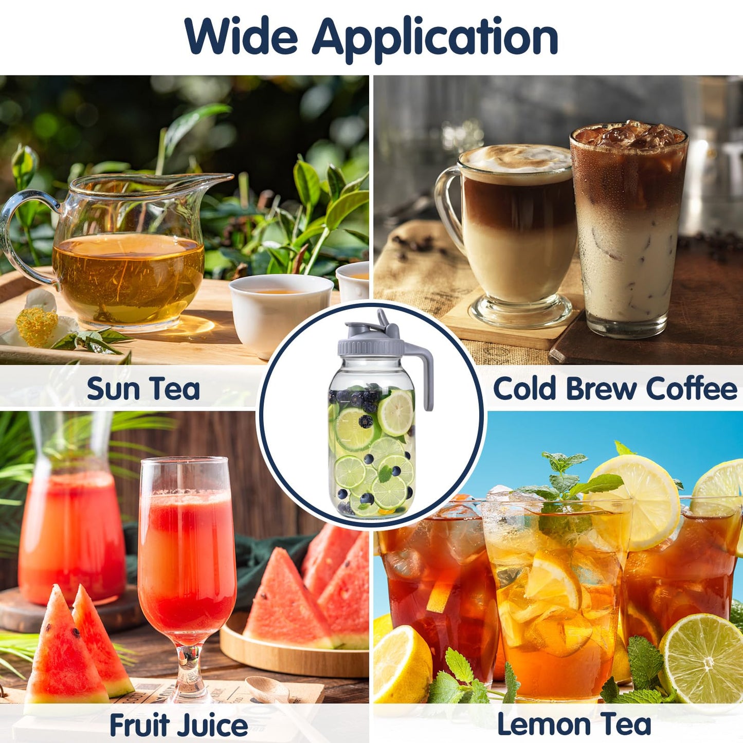 SCIDEA Glass Pitchers with Lid, Set of 2, 64OZ Leak-Proof Airtight Mason Jars, Wide Mouth Water Jugs for Cold Brew Coffee, Iced tea, Milk, Food Storage, Sun Tea Jar.