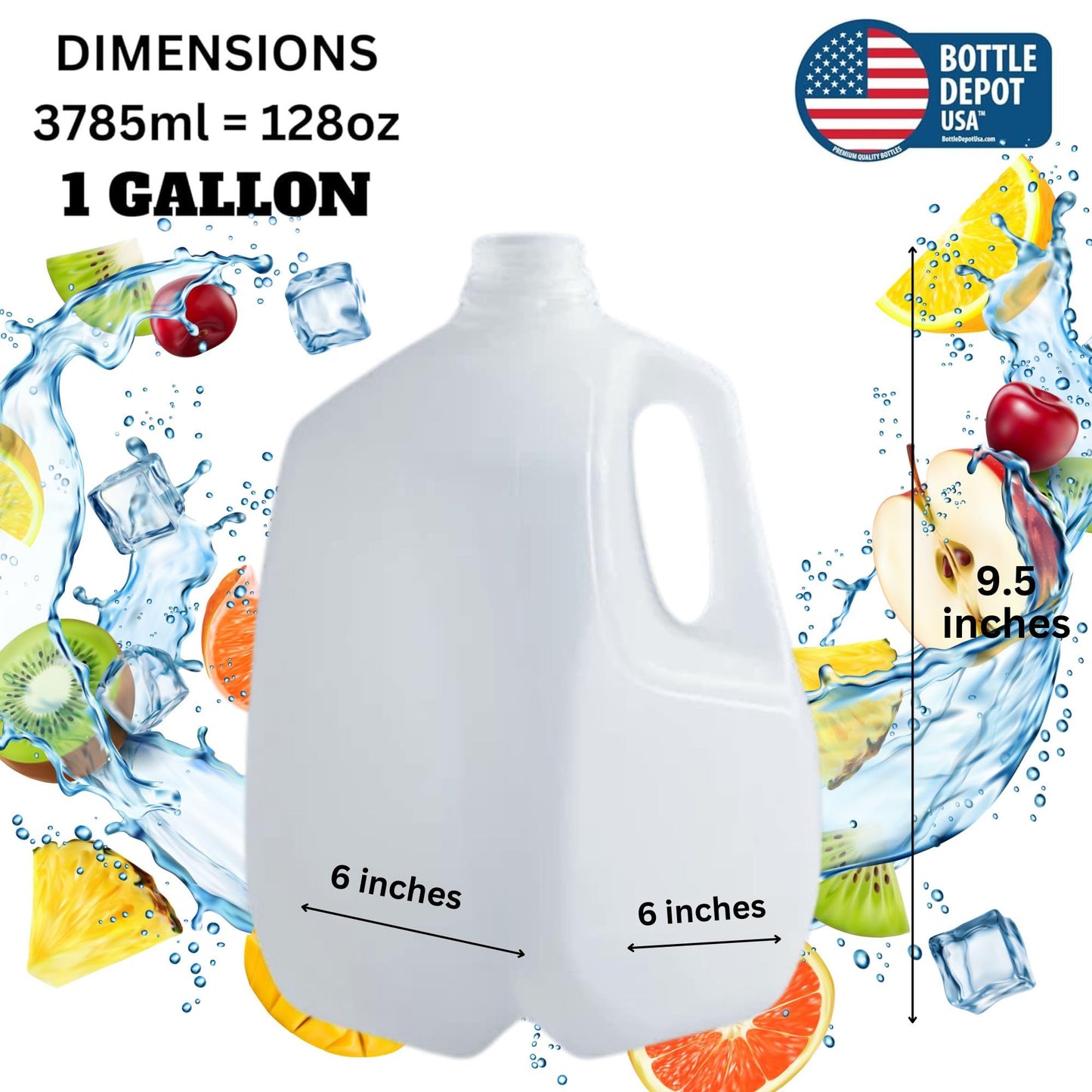(4 PACK) 128 Oz Empty Plastic Gallon Juice Bottles with Tamper Evident WHITE Caps - Smoothie Bottles - Ideal for Juices, Milk, Smoothies, Picnic's and Even Meal Prep - Made in USA