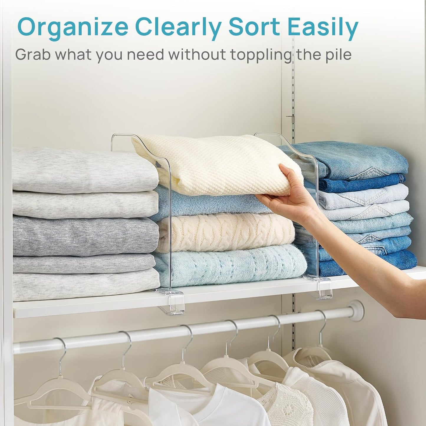 Vtopmart 12-Inch Height Shelf Dividers - Clear Plastic Closet Organizers for Sweaters, Jeans & Bags