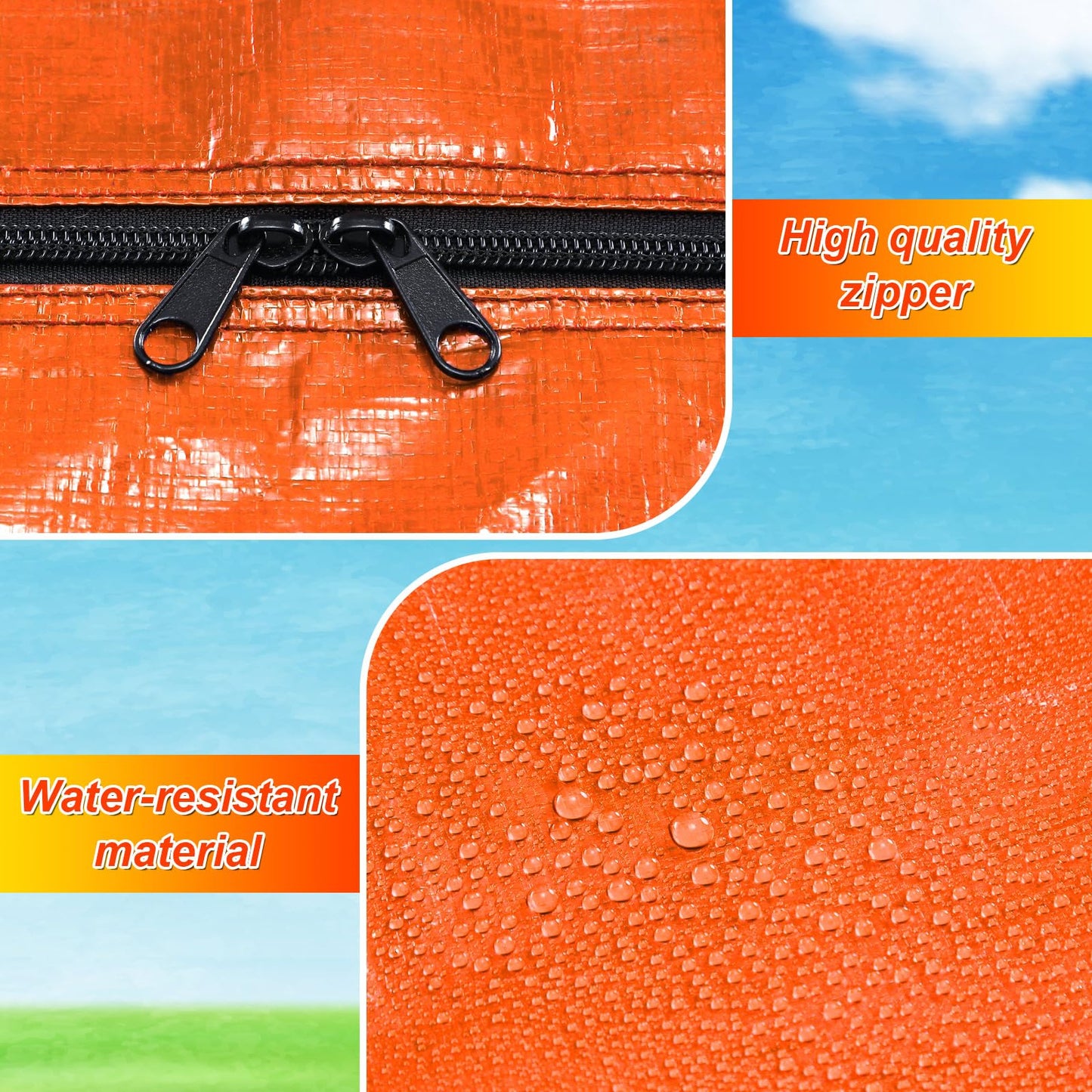Windyun 4 Pack 57 Gallon Extra Large Moving Bags XXL Heavy Duty Storage Bag with Strong Zipper Handle Jumbo Big Tote Box Foldable for College Dorm Travel Clothes Duffle Blanket Pillow(Orange)