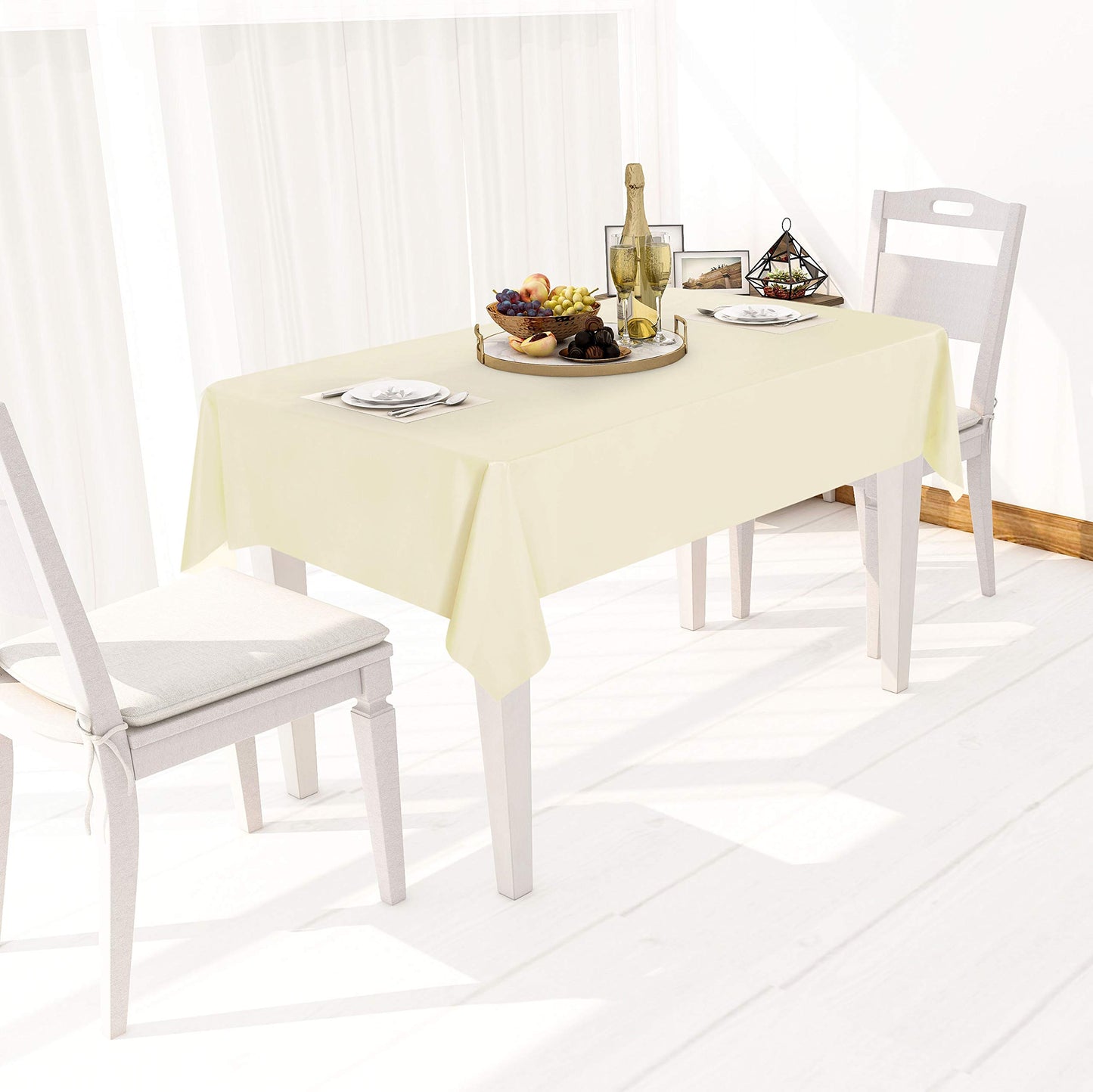 sancua 100% Waterproof Rectangle PVC Tablecloth - 70 x 108 Inch - Oil Proof Spill Proof Vinyl Table Cloth, Wipe Clean Table Cover for Dining Tables, Buffet Parties and Camping, Beige