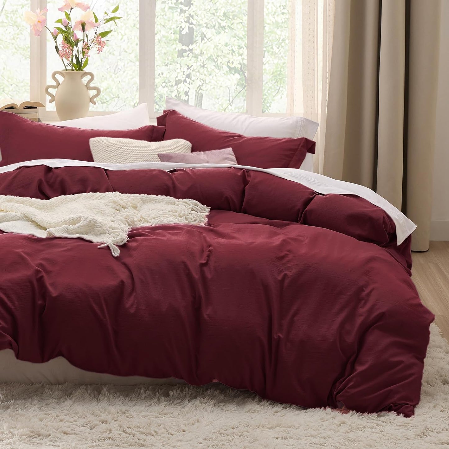 Bedsure Winery Pink Duvet Cover Set - King Size 3-Piece Extra Soft Prewashed Cotton-Like Polyester, 104x90 Inches with Zipper Closure & 2 Pillow Shams