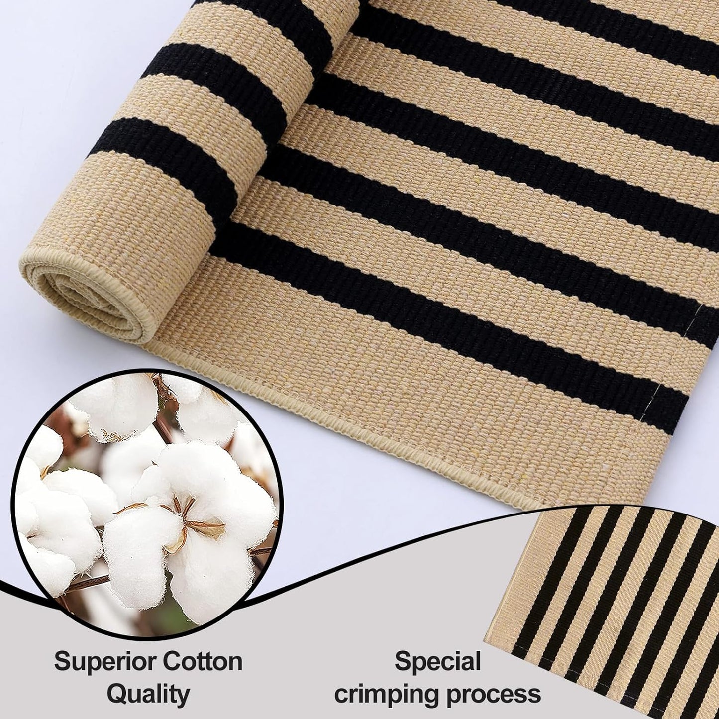 OLANLY Striped Rug - Washable Brown and Black Cotton Doormat 4' x 6' for Indoor/Outdoor Use