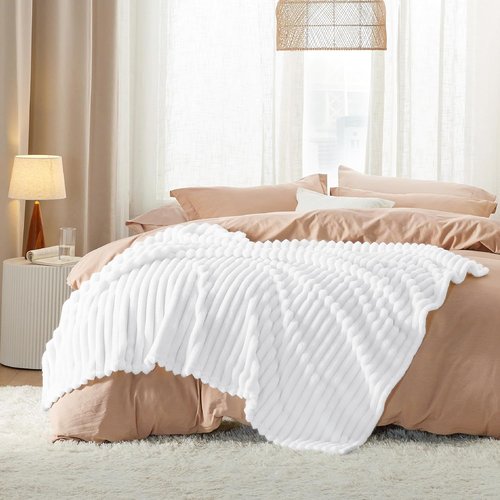 Bedsure GentleSoft Twin Fleece Blanket - Cozy Soft Throw for Couch, Bright White, 60x80 Inches