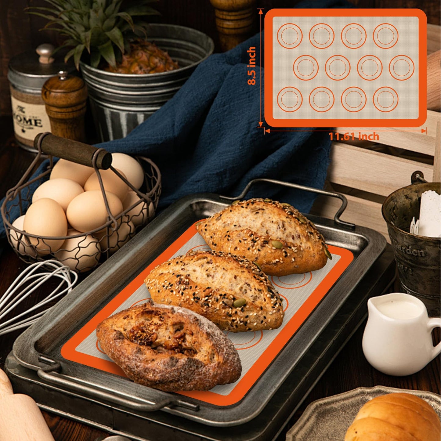 Silicone Baking Mat Set of 4, Nonstick Reusable Silicone Bread Sling & Loaf Pan Liners for Bread, Macaron Baking Mat for Macarons, Pastry