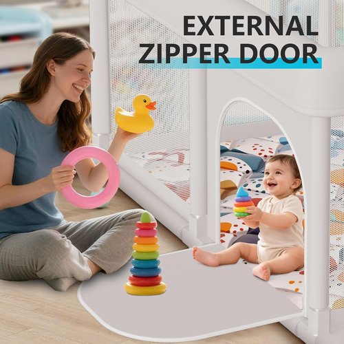 Baby Playpen - Large 74"x50" Indoor & Outdoor Play Yard with Zipper Gates and Breathable Mesh