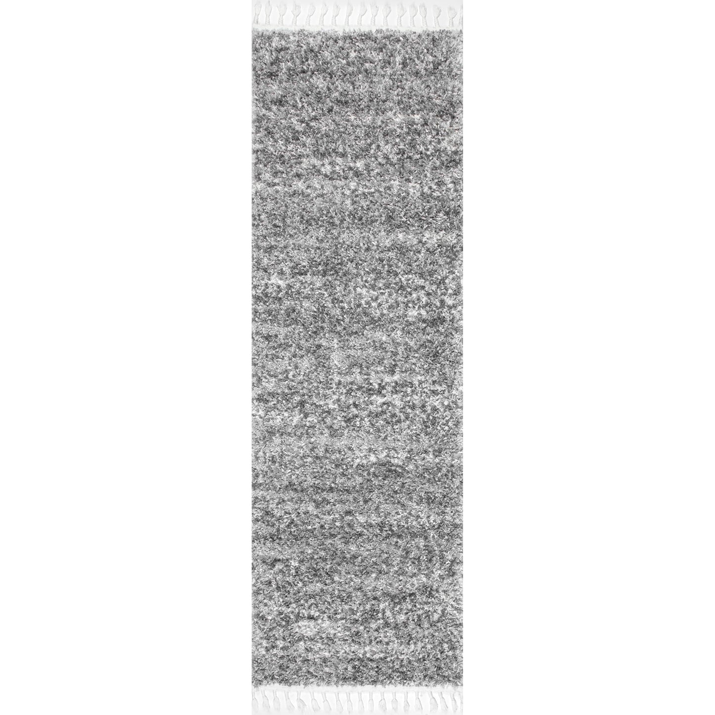 nuLOOM Brooke Shag Tasseled Area Rug - 2x12 Runner Shag Rug Casual Grey/Ivory Rugs for Living Room Bedroom Dining Room Nursery Entryway Hallway