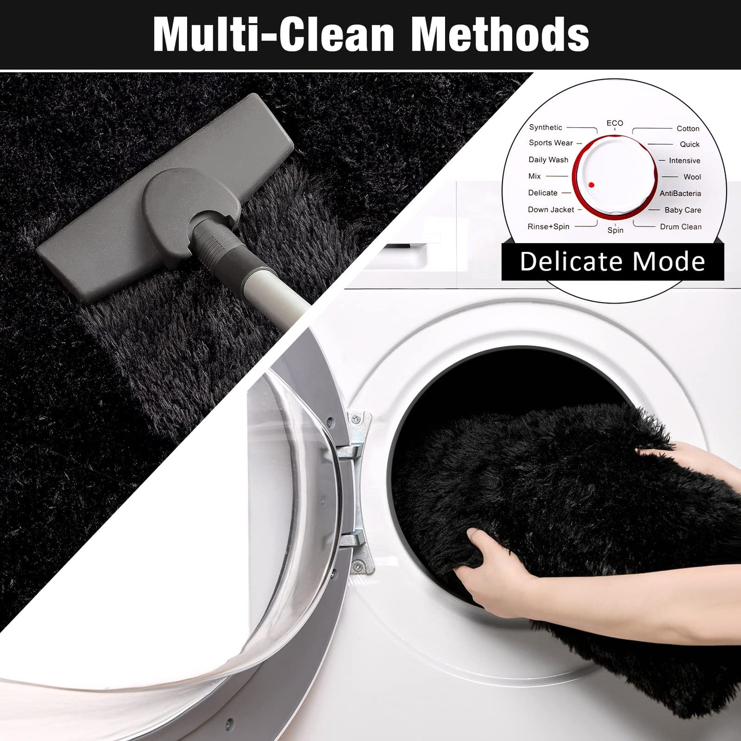 Keeko Fluffy Area Rugs for Living Room Bedroom, 6x9 Soft Plush Bedside Rug Modern Indoor Large Rug Shag Fuzzy Nursery Carpet Non Slip Rugs for Kids Girls Baby Teen Dorm Room Home Decor Black