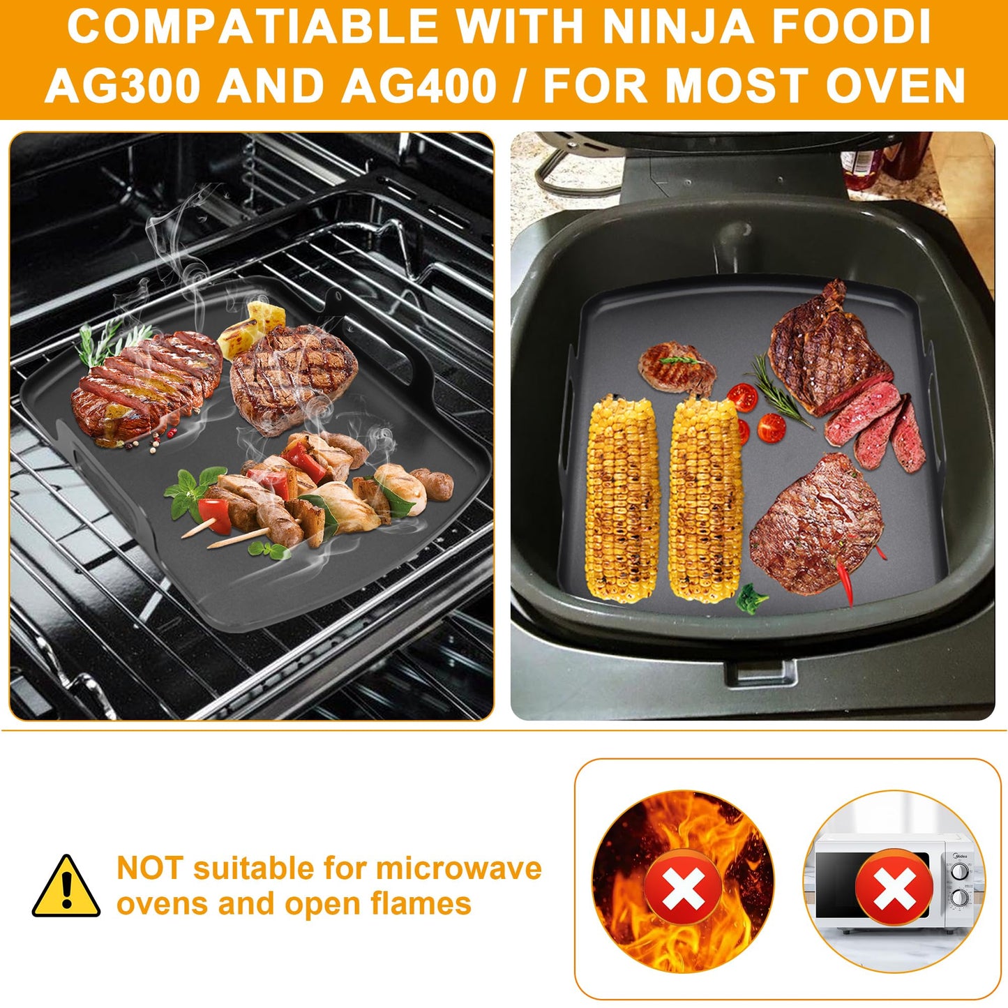 BBQ PLUS Grill Griddle Plate for Ninja Foodi Indoor AG300, AG300C, AG301, AG301C, AG302 Models Grill,Griddle Air Fryer Pan Replacement Parts for Ninja IG301A LG450CO,Non-Stick GE Gas Stove Top Parts