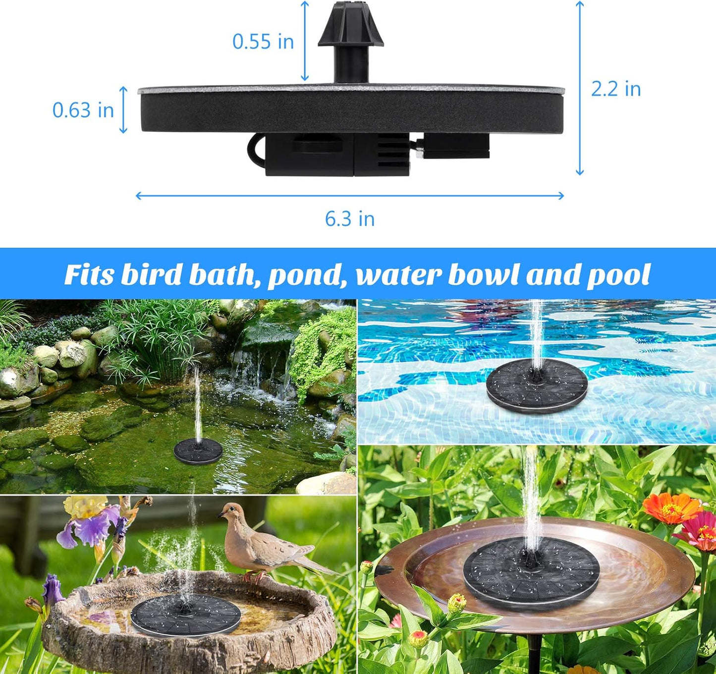 Mademax Solar Fountain - Upgraded Pump with 4 Nozzles for Bird Baths, Gardens, Ponds & Pools