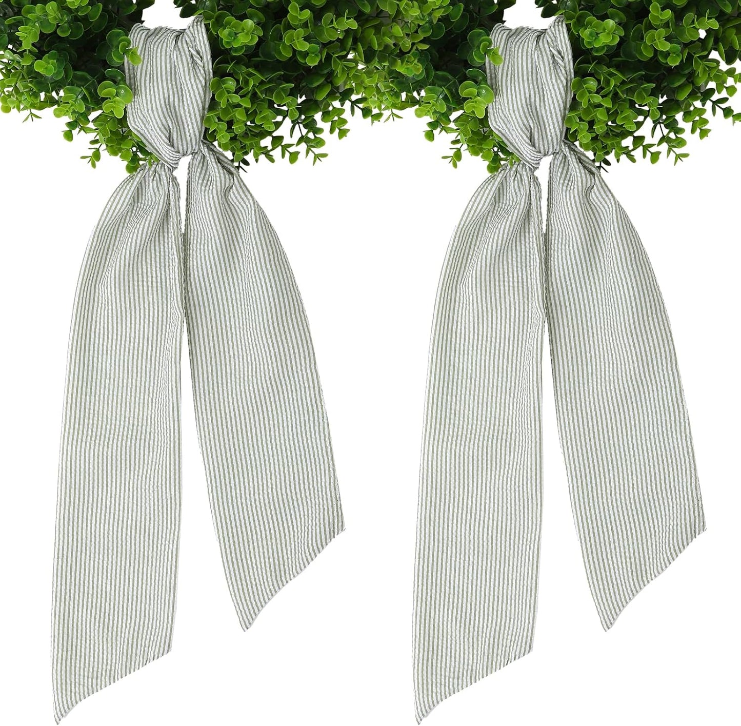 Skiennix Wreath Sash - Holiday Stripes Ribbon for Front Door | 5.1'' W x 59'' L, Green Striped Decor