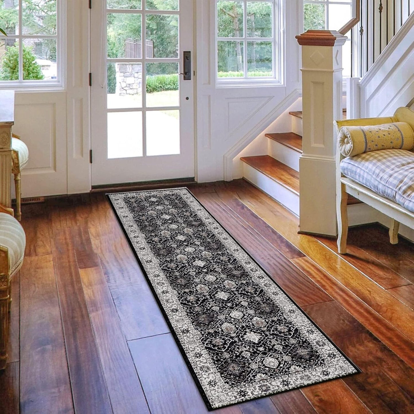 Regine Switzerland Washable Runner Rug - Stain Resistant, Ultra Soft | 2x8 Black for Kitchen & Entryway