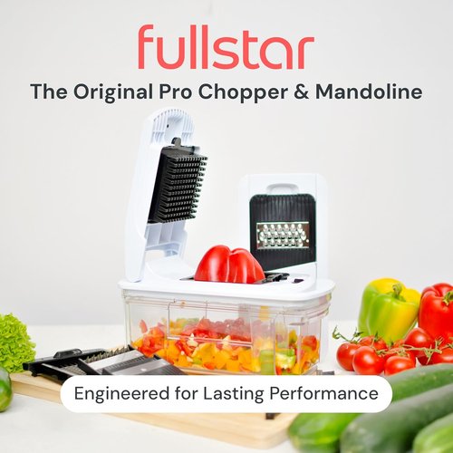 Fullstar Mandoline Slicer - 4-in-1 Vegetable Chopper & Cutter with Container | Black/White Kitchen Essential