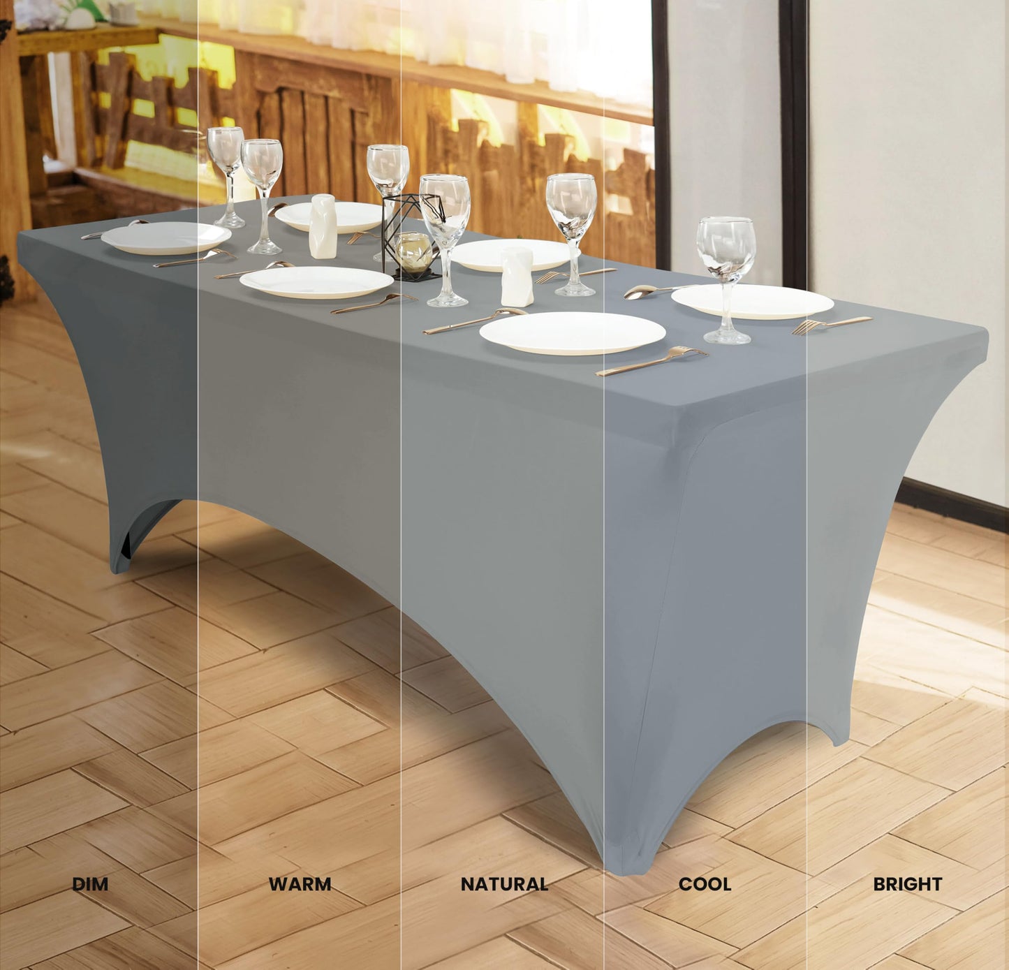 Utopia Kitchen Spandex Tablecloth 2 Pack [8FT, Grey] Tight, Fitted, Washable and Wrinkle Resistant Stretch Table Cloth Rectangle Cover for Trade Show, Weddings & Parties [96Lx30Wx30H Inch]