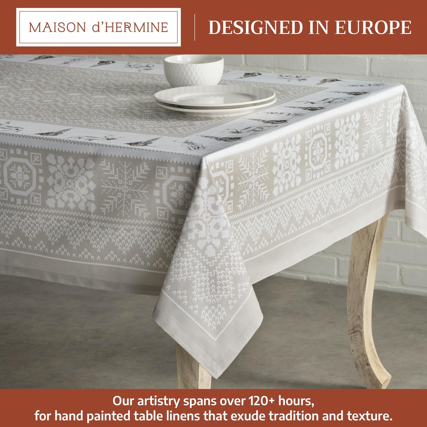Maison d' Hermine Table Cloth Rectangle Table 100% Cotton 60 x 120 Inches Fall Tablecloth Reusable Everyday Use for Thanksgiving Christmas Decorations Dining Farmhouse Party (Cozy Christmas)