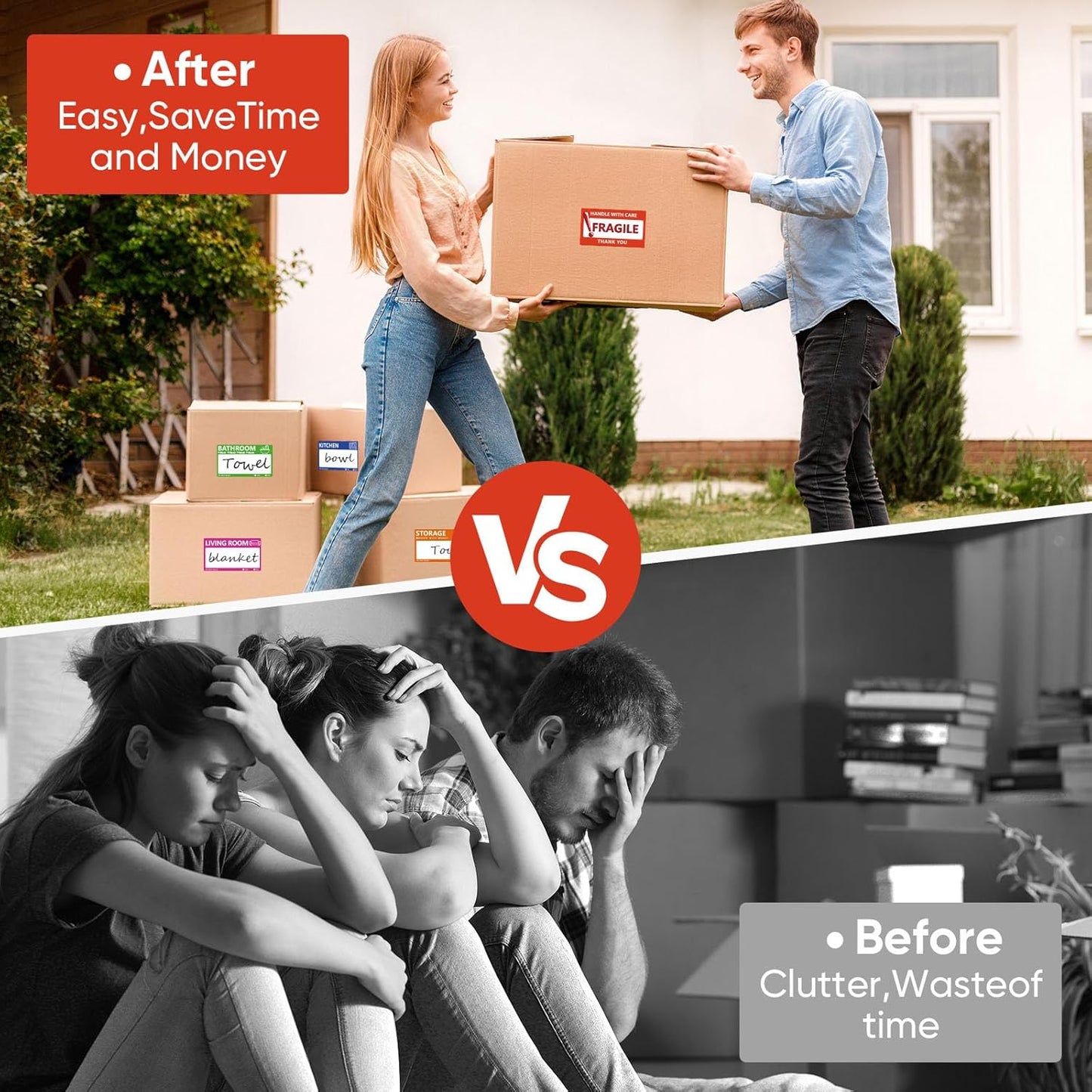 Skiennix Large Moving Labels - 400 PCS Color-Coded Stickers for Packing Boxes | Writable Notes Areas