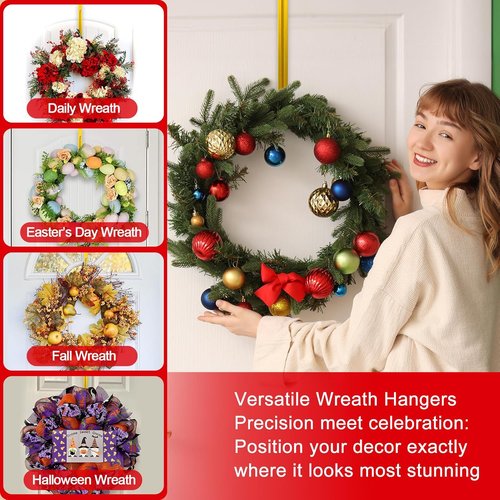 Gold Wreath Hanger - Adjustable Over The Door Hook (15-25 Inch) | Heavy Duty Metal Holder for Seasonal Decor