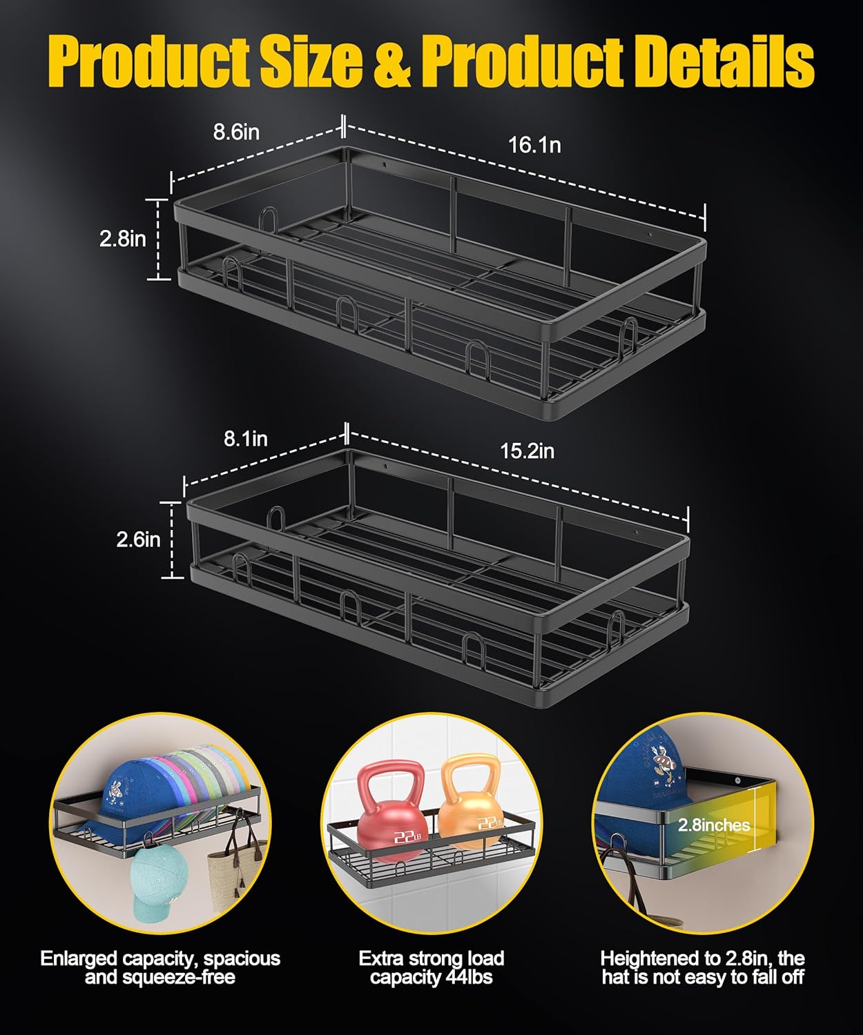 Metal Hat Rack by [Brand Name] - Sturdy Wall Organizer for Up to 40 Baseball Caps | Black