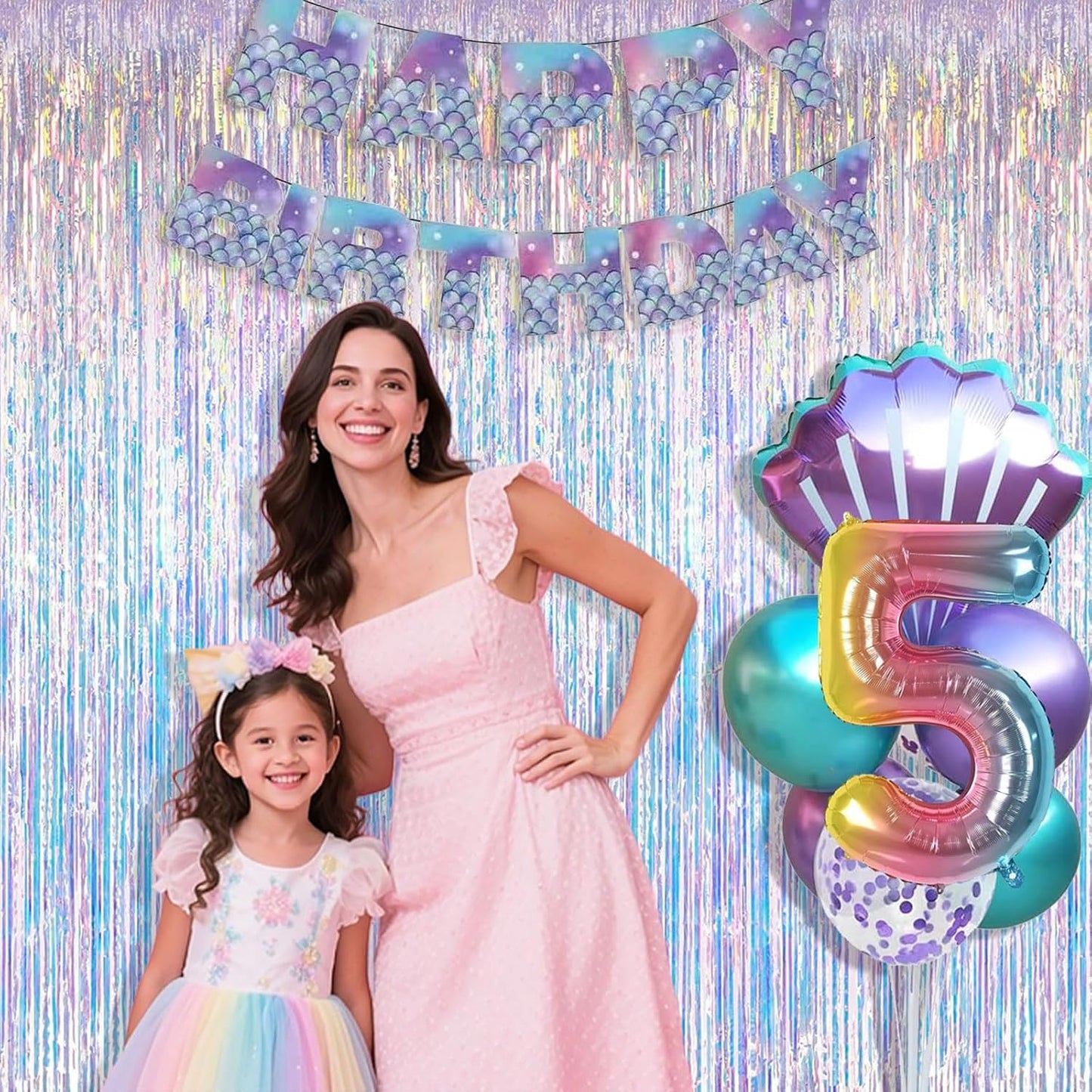 Sparkling Iridescent Party Decorations | Fringe Backdrop Tinsel Curtains - 3.28x6.56ft, 2 Packs