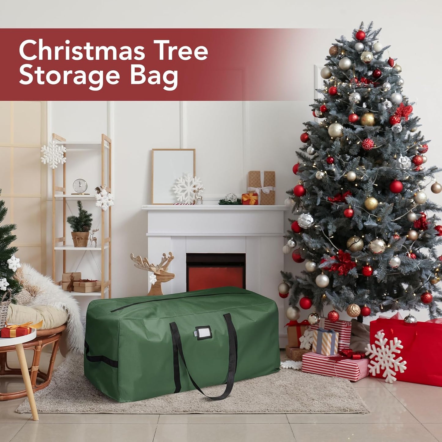 Skiennix Holiday Cheer Christmas Storage Bag - Heavy Duty Waterproof Design for 9ft Artificial Tree | Green