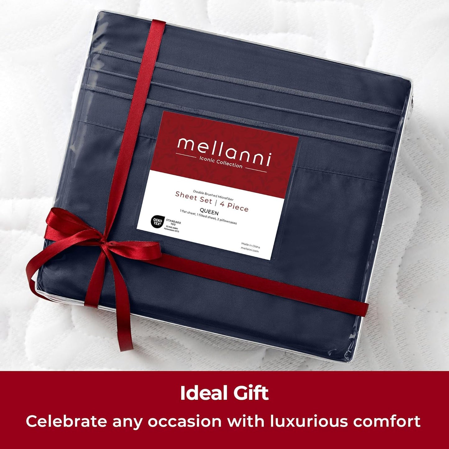 Mellanni Extra Deep California King Sheets - Hotel Luxury, Ultra Soft & Cooling - 4 PC Set in Navy Blue