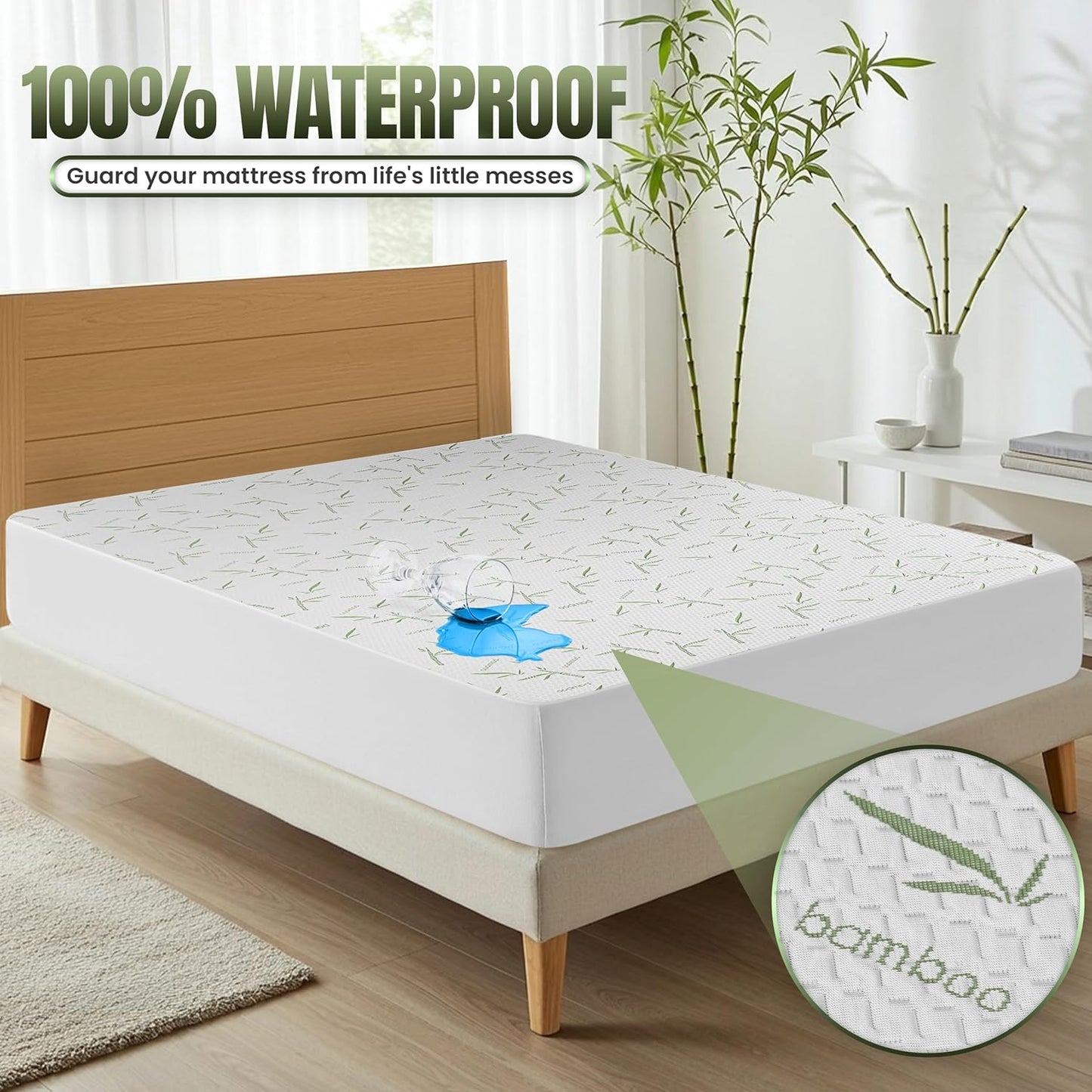 Utopia Bedding Waterproof Mattress Protector - Twin Size, Soft Bamboo Viscose Cooling Cover | 15" Deep Pockets