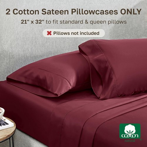 California Design Den Pillowcase Set | 400 Thread Count 100% Cotton Sateen | Queen Size, Soft & Breathable - Burgundy Red