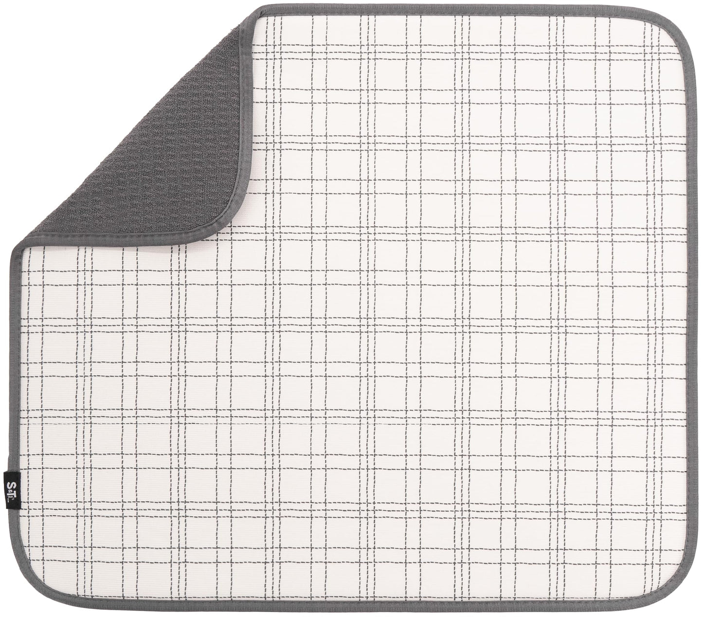 S&T INC. Dish Drying Mat, 16” x 18”, Absorbent Microfiber Kitchen Counter Mat, Dish Drying Pad for Dishes, Utensils, Pots and Pans, Large, Stitched Plaid