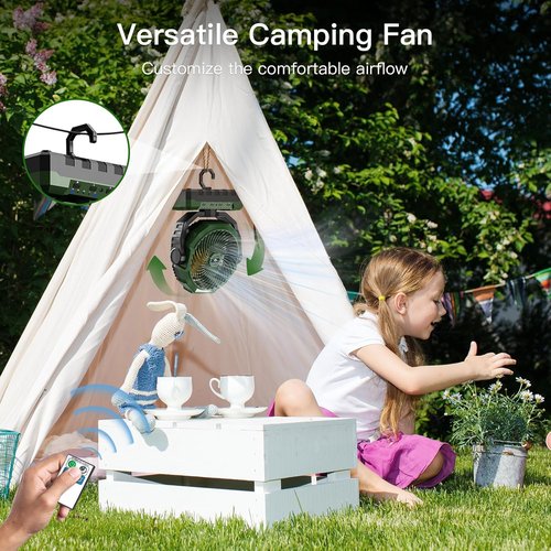 FRIZCOL 3-in-1 Camping Fan - Portable Rechargeable Fan with 24000mAh Battery, Light & Remote - Green