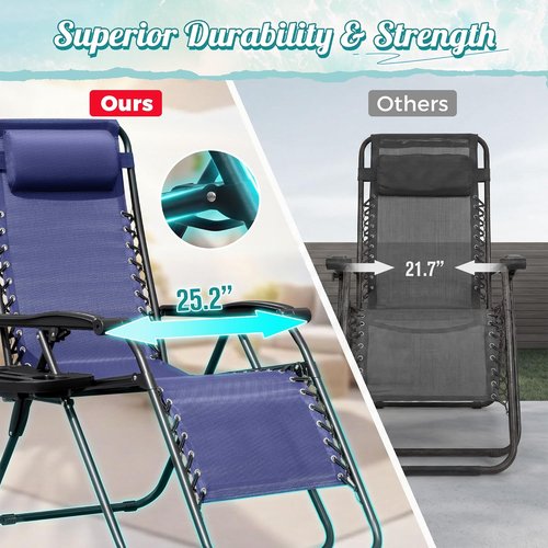 Homall Zero Gravity Chair - Comfortable Folding Patio Lounge Chair with Cup Holder & Pillows | Set of 2 (Blue)