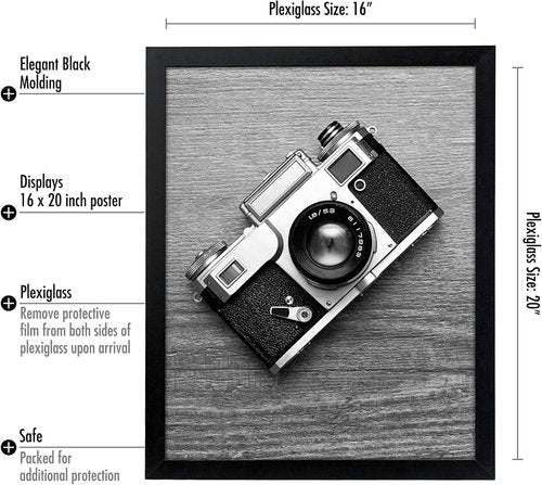 Americanflat 16x20 Picture Frame - Black Polished Plexiglass for Vertical/Horizontal Display | Epic Collection