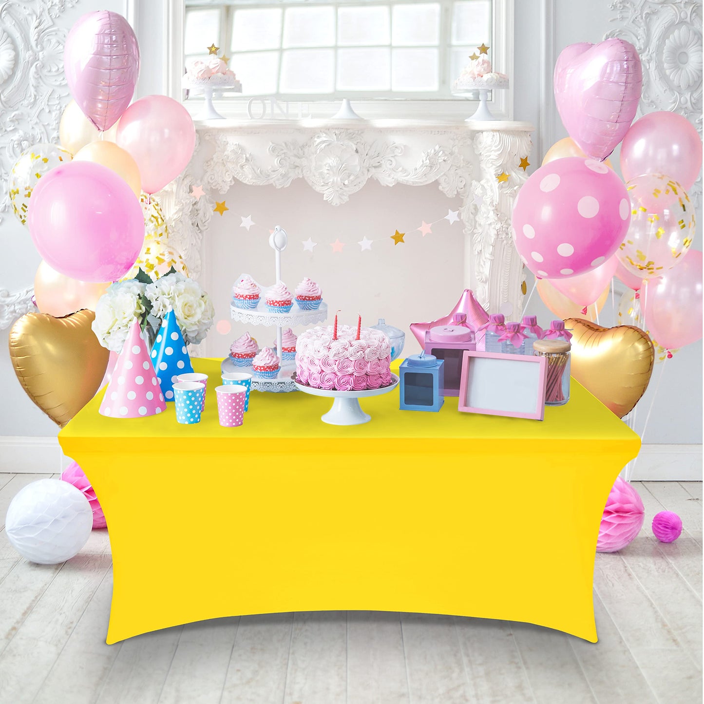 Utopia Kitchen Spandex Tablecloth 2 Pack [6FT, Yellow] Tight, Fitted, Washable and Wrinkle Resistant Stretch Table Cloth Rectangle Cover for Trade Show, Weddings & Parties [72Lx30Wx30H Inch]
