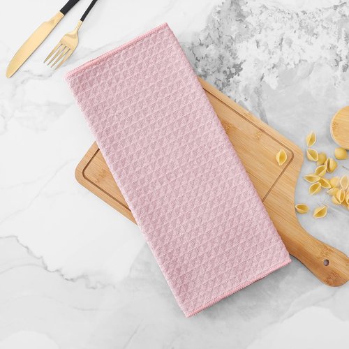 Homaxy Microfiber Kitchen Towels - Ultra Absorbent Waffle Weave, 16 x 28 Inch, 4 Pack in Pink