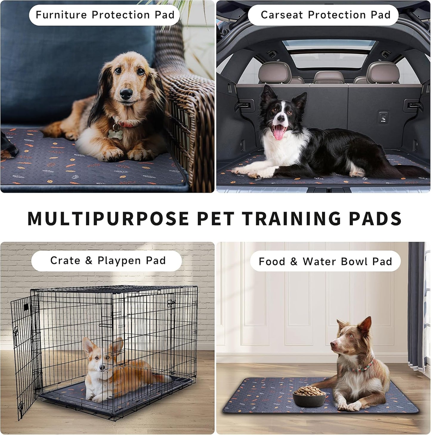 Sunheir Washable Dog Pee Pads - Heavy Absorbency, Waterproof & Non-Slip | Grey, 2-Pack for Potty Training