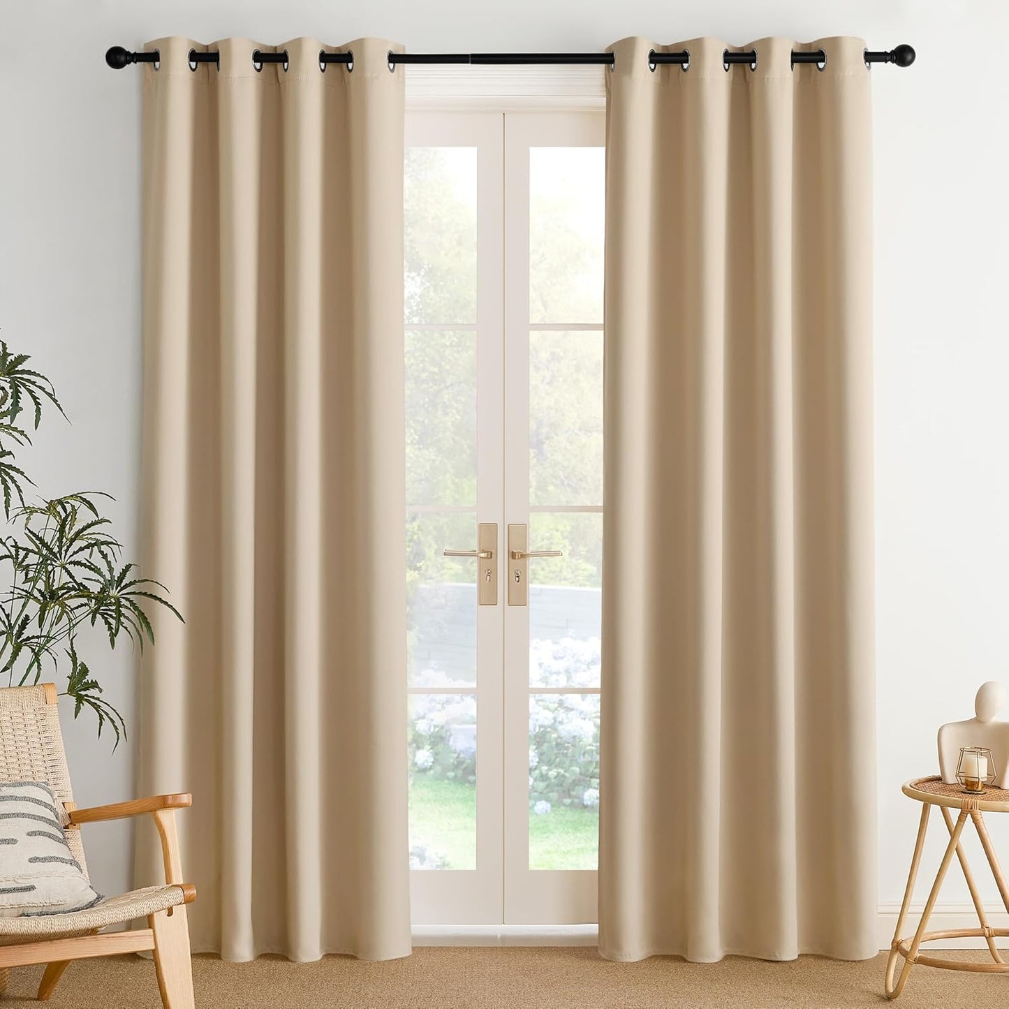 NICETOWN Room Darkening Curtains - 2 Panels in Biscotti Beige | W52 x L84 for Ultimate Light Control