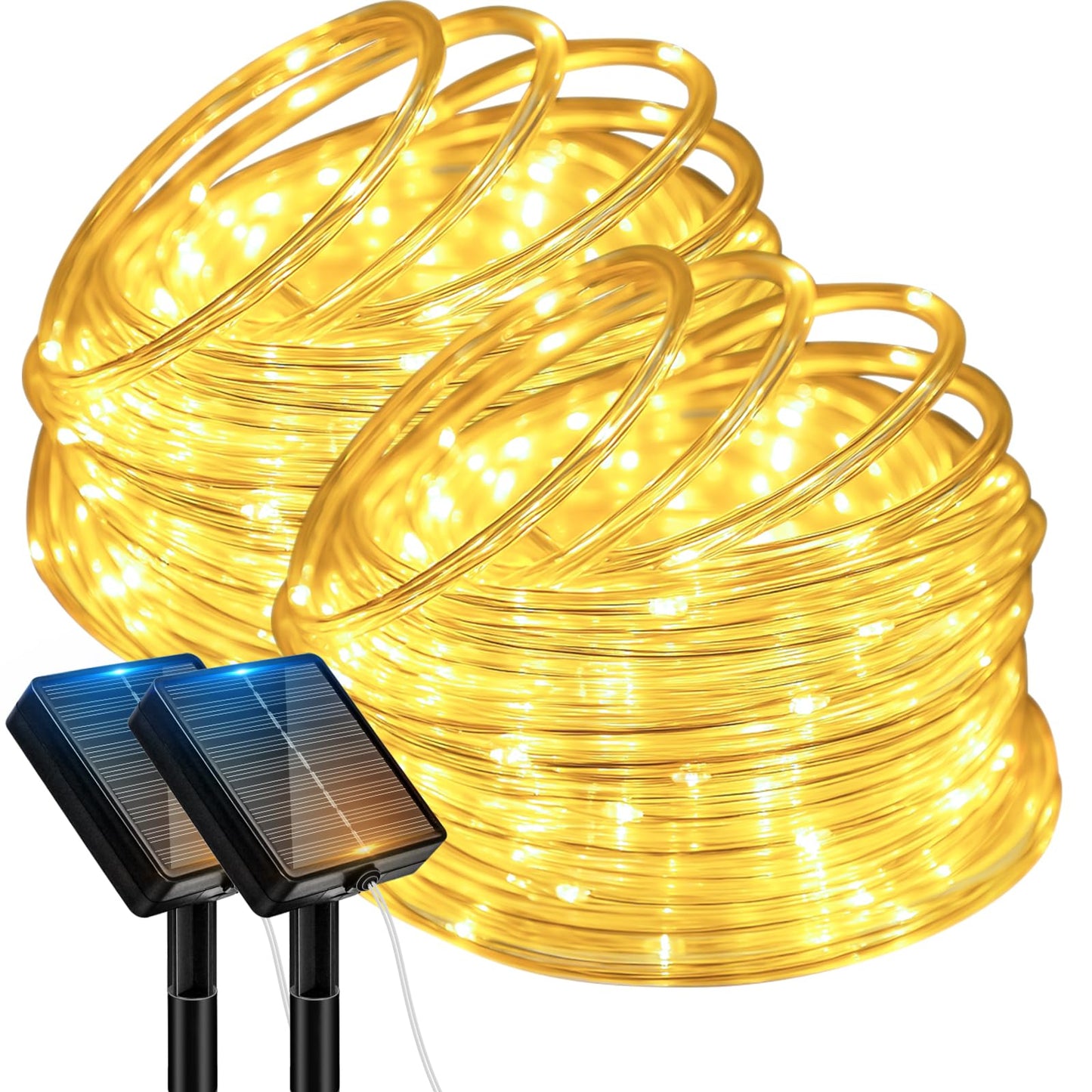 btfarm 2 Pack Solar Rope Lights Outdoor, 120LED 46FT Solar String Lights Outside Waterproof, 8 Lighting Modes Solar Powered Strip Light for Garden Tree Christmas Yard Party Wedding Decor, Warm White