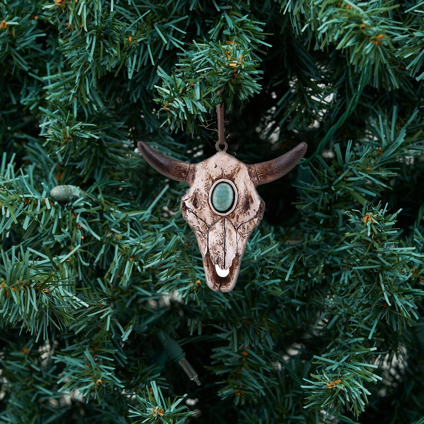 Southwestern Cow Skull Decorative Ornament - Rustic Texas Ranch Decor for Christmas & Halloween