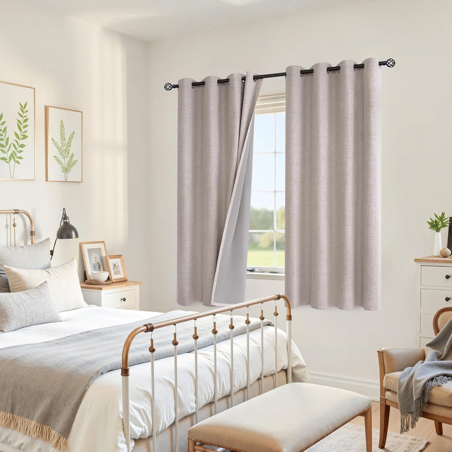 YoungsTex Linen Blackout Curtains - 63 Inch Room Darkening Drapes | Thermal Insulated Beige, 2 Panels