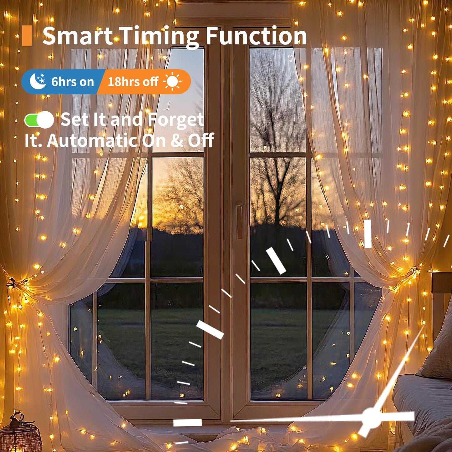 Patioman Fairy Curtain Lights, 200 LED Upgraded Tangle-Free Hanging Lights with Remote, USB Plug in String Lights for Bedroom Wall Window Wedding Party Xmas Home Décor - 9.8 x 6.6 Ft, Warm White