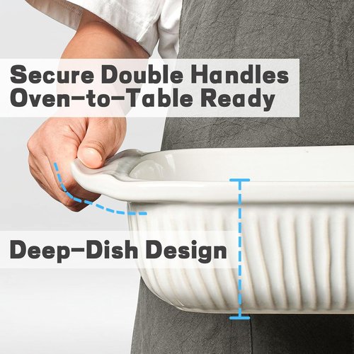 Artena Casserole Dishes - Ceramic Baking Dish Set of 3 | Large Lasagna Pan with Handles - White